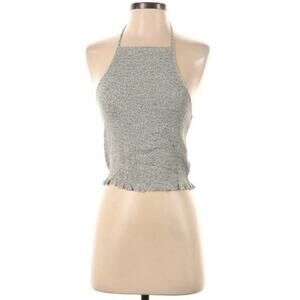 American Eagle Green Smocked Halter Top Women’s Size L Ruffle Hem Summer EUC